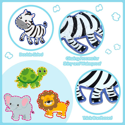 Pajean 10 Pcs Kids Lacing Cards Double Sided Animal Sewing Cards Kits 10 Styles Lacing Toy Crafts for Toddler Ages 3+ Developing Imagination Preschool Learning Activity Supplies(Farm Style)