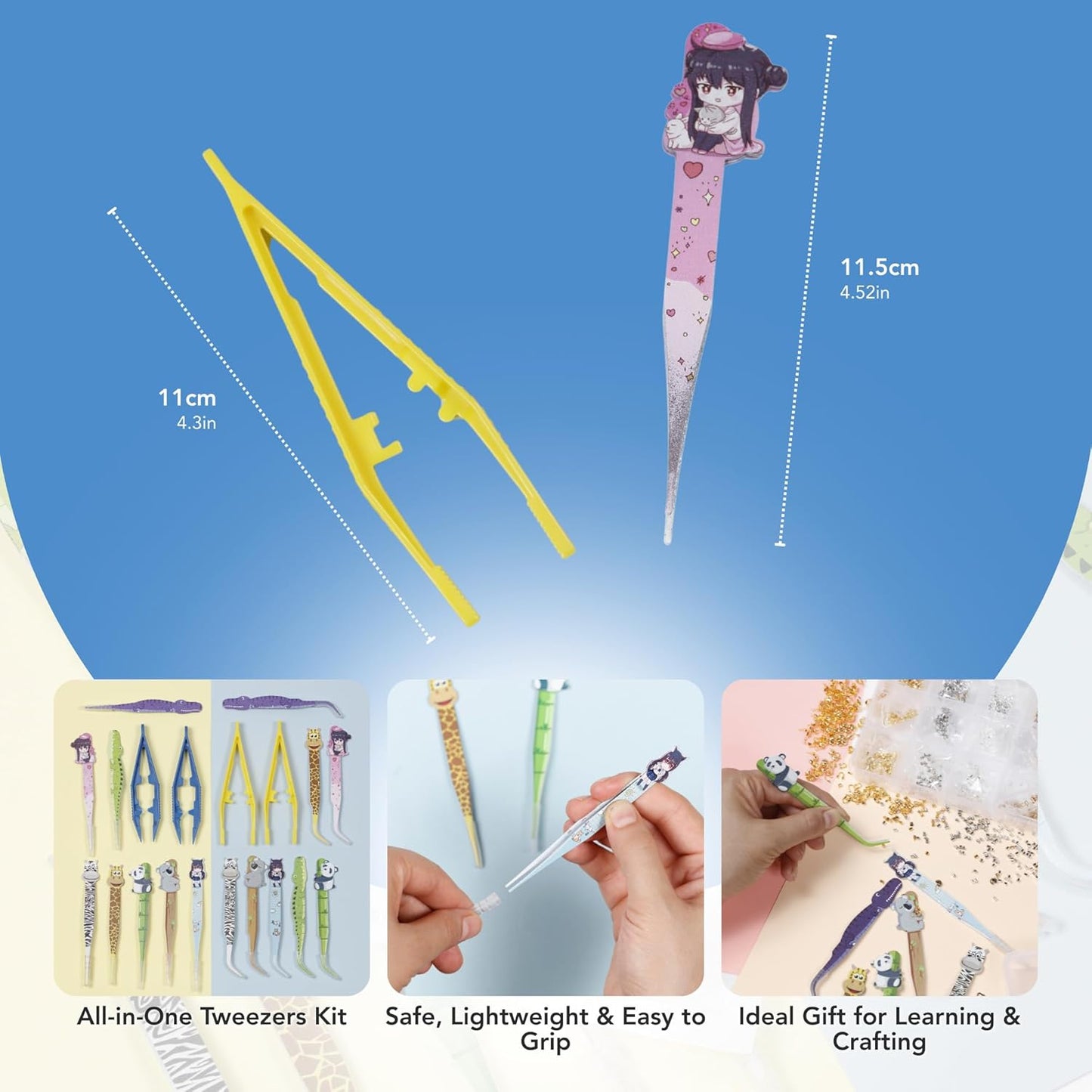Incraftables Craft Tweezers - 20 Pieces – Fun Metal & Plastic Tweezers - Animal Shape Crafting Tongs for DIY Bead Jewelry Making Beading Project
