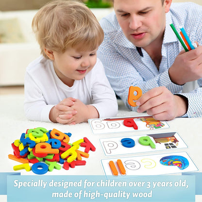 Officygnet Learning Toys for 3 4 5 6 Years Old Boys and Girls, See & Spell CVC Word Builders with Alphabet Cards for Kids Ages 3-5, Matching Letter Game for Preschool Toddler Learning Activities