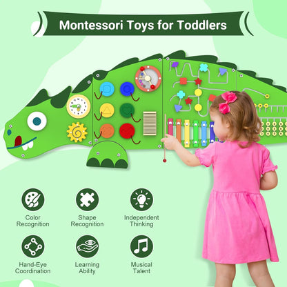Rainbow Wall Busy Board for Kids: Wooden Montessori Activity Panel | 13-in-1 Sensory Learning Toys for Fine Motor Skills - Playroom & Nursery Essentials for Toddlers