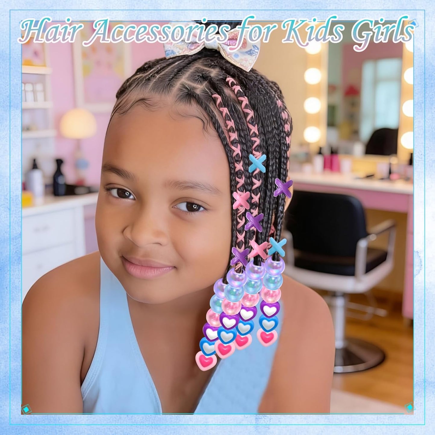 60PCS Purple Braids Beads 3 Styles Dreadlock Bead Accessories Cute Hair Jewelry AB Round Bead Decoration for Kids Girls