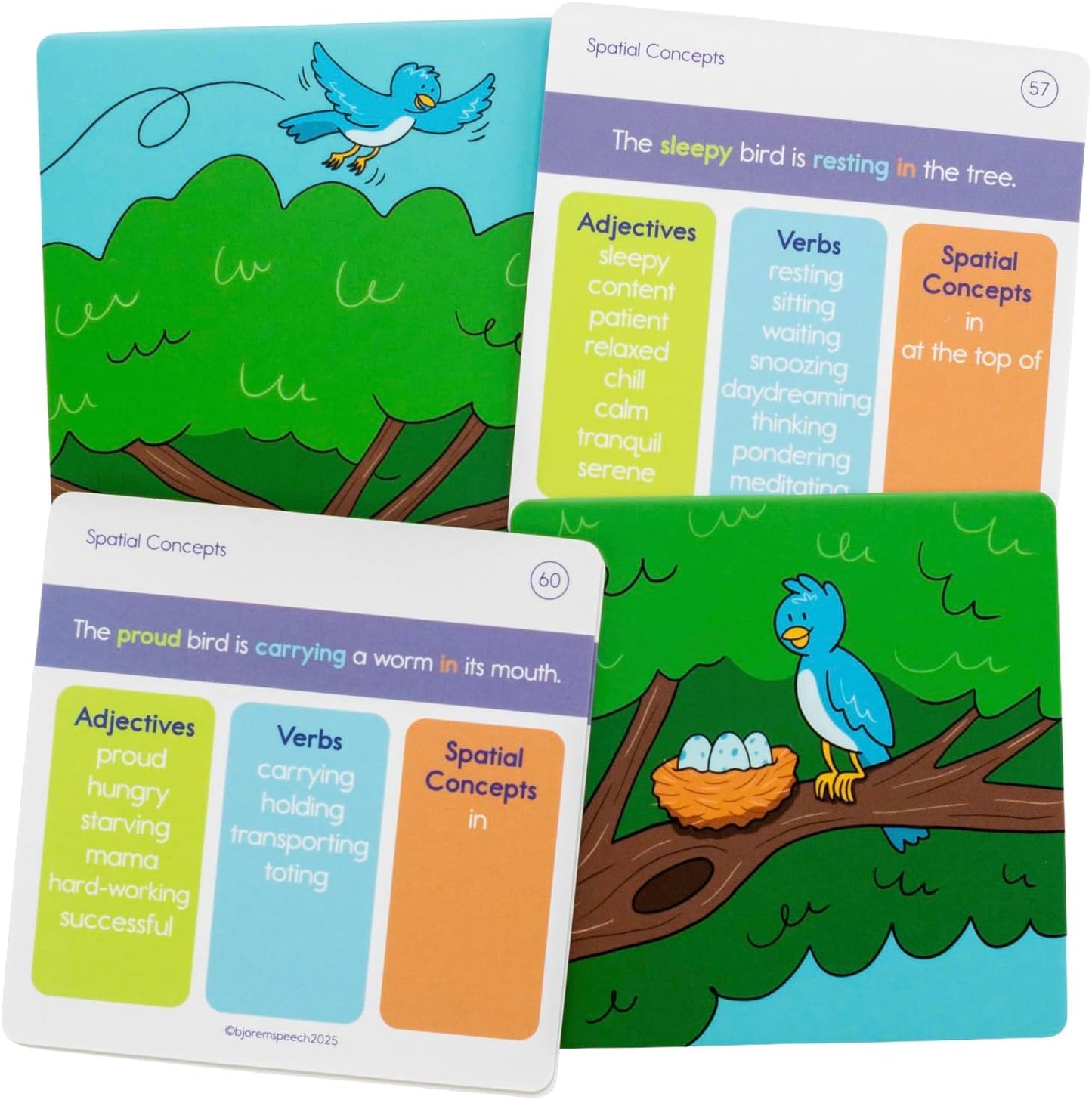 Bjorem Speech® Spatial Concepts Deck – Expanded & Redesigned Edition | Learning Cards for Teaching Prepositions & Location Words to Kids | 62 Story-Based Visual Cards