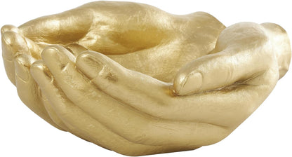 Deco 79 Polystone Hands Decorative Sculpture Weathered Patina Linked Home Decor Statue with Block Base and Gold Accents, Accent Figurine 9" x 4" x 10", Black