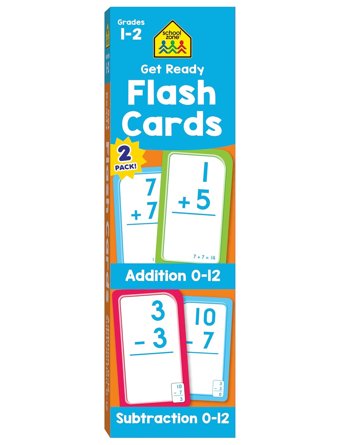 School Zone Get Ready Flash Cards Addition & Subtraction 2-Pack: 112 Math Cards, 1st & 2nd Grade, Addition 0–12, Subtraction 0–12, Early Math, Speed & Retention, Ages 6–8