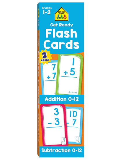 School Zone Get Ready Flash Cards Addition & Subtraction 2-Pack: 112 Math Cards, 1st & 2nd Grade, Addition 0–12, Subtraction 0–12, Early Math, Speed & Retention, Ages 6–8
