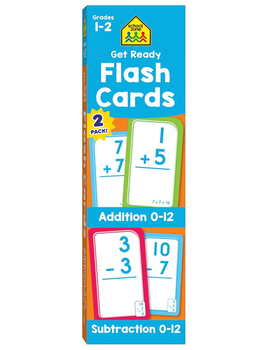School Zone Get Ready Flash Cards Addition & Subtraction 2-Pack: 112 Math Cards, 1st & 2nd Grade, Addition 0–12, Subtraction 0–12, Early Math, Speed & Retention, Ages 6–8