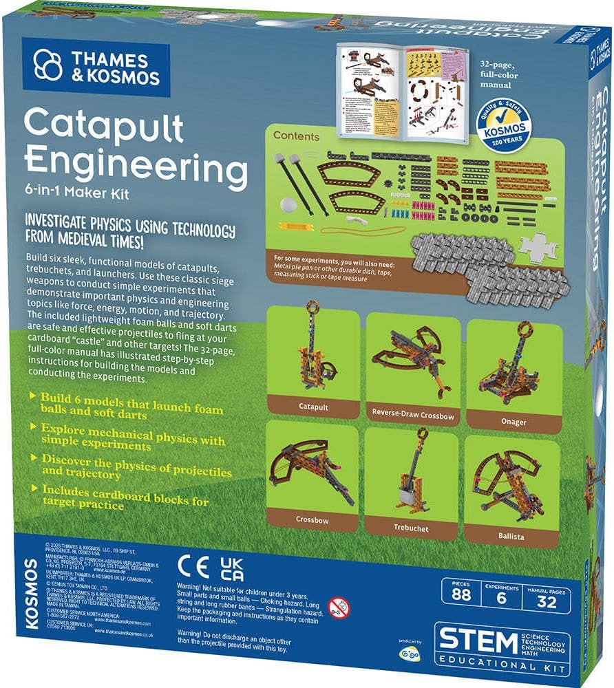Thames & Kosmos Catapult Engineering STEM Maker Kit, Build 6 Models of Unique Medieval Machines, Explore Mechanical Physics, Includes Safe Foam Balls & Soft-Tipped Projectiles, Suitable for Ages 8+