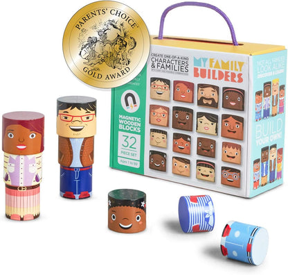 16-Piece Multiracial Magnetic Friends Play Set, Wooden Diversity Building Blocks for Kids, Multicultural Dolls for Creative Play & SEL Development – Ages 1+