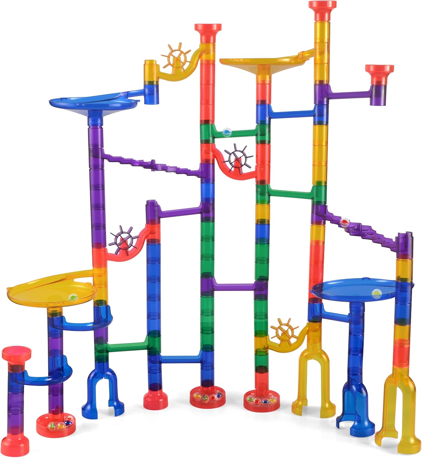 JOYIN 150Pcs Glowing Marble Run- Construction Building Blocks Toys with 5 Glow in The Dark Glass Marbles, STEM Educational Building Block Toy, Birthday Gifts, Easter Basket Stuffers