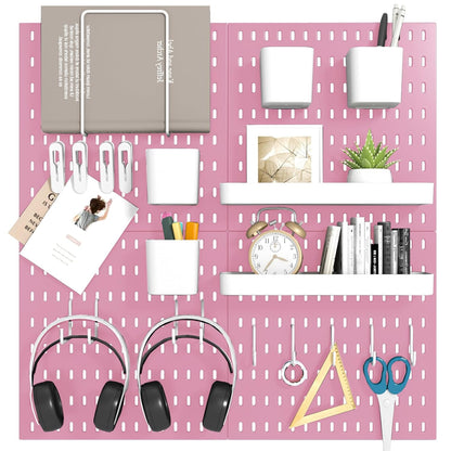 Peg Board Combination Kit, 4 Pegboards with 20 Accessories, Pegboard Wall Organizer for Office, Nursery & Home Storage, Key Holder, 25.6"x25.6" – Nail-Free Installation（White）