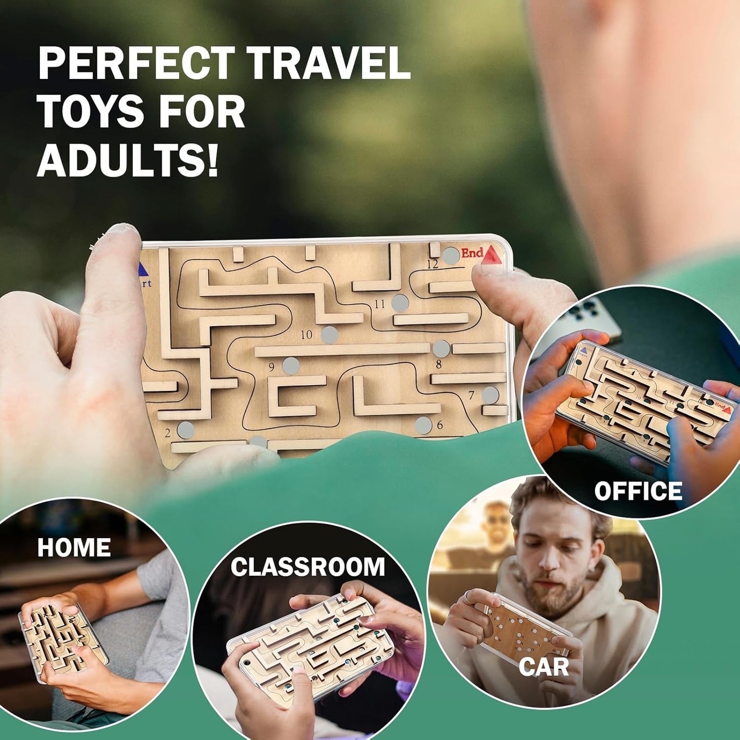 Handheld Fidget Puzzle Game for Kids and Adults - Challenging Wooden Labyrinth Marble Maze for Teen Boys - Fun Brain Teaser Puzzle Fidget Toys for Travel Stocking Stuffer Party Favor for Kids Ages 8+