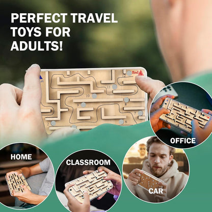 Handheld Fidget Puzzle Game for Kids and Adults - Challenging Wooden Labyrinth Marble Maze for Teen Boys - Fun Brain Teaser Puzzle Fidget Toys for Travel Stocking Stuffer Party Favor for Kids Ages 8+