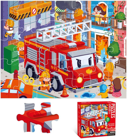 Puzzles for Kids Ages 3-8 Year Old,35pcs Jigsaw Puzzles for Toddlers & Children Ages 4-6，Educational Floor Puzzles with Storage Box for Gifts（Fire Engine）