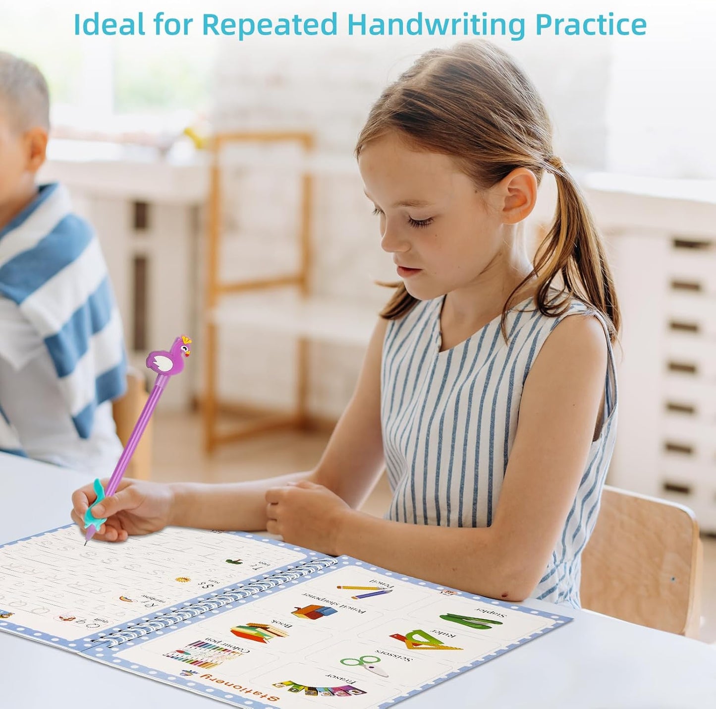 Large Reusable Grooved Handwriting Practice Workbooks for Kids Ages 3-8 – Magic Disappearing Ink & 3D Groove – Preschool Kindergarten Children Writing Books 5-Book Set with Pen Grips