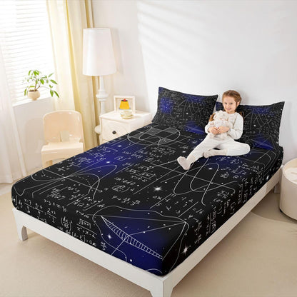 Erosebridal Chemistry Lab Fitted Sheet Twin Size Chemical Equation Bed Sheets for Boys Girls Chemical Elements Science Theme Bed Set Teens Kids Science Students Bedding Set School Dorm Room Decor