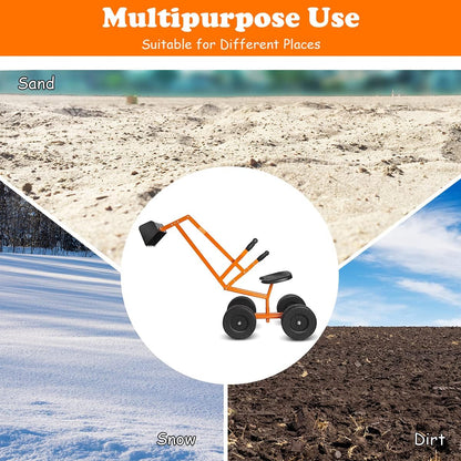 Costzon Kids Ride on Sand Digger with Wheels, Heavy Duty Steel Digging Scooper Excavator Crane with 360° Rotatable Seat for Dirt, Snow, Beach, Outdoor Sandbox Play Toy