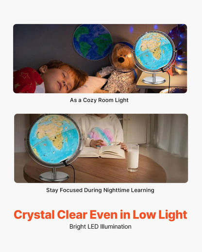 VEVOR Educational World Globe, 10 in/254 mm, Interactive Globe for Kids, with AR Golden APP, 720° Rotation, LED Night Lighting, 197 National Geographic Knowledge, STEM Toy, for Children Ages 4–10