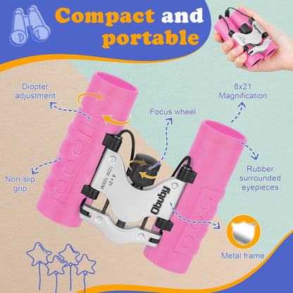 Real Binoculars for Kids Gifts for 3-12 Years Boys Girls 8x21 High-Resolution Optics Compact Toy Binocular for Bird Watching,Travel, Camping