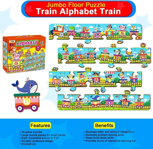 Learn ABC with Fun! 24pc Alphabet Train Jumbo Floor Puzzle for Toddlers - Interactive Educational Toy for Ages 3+