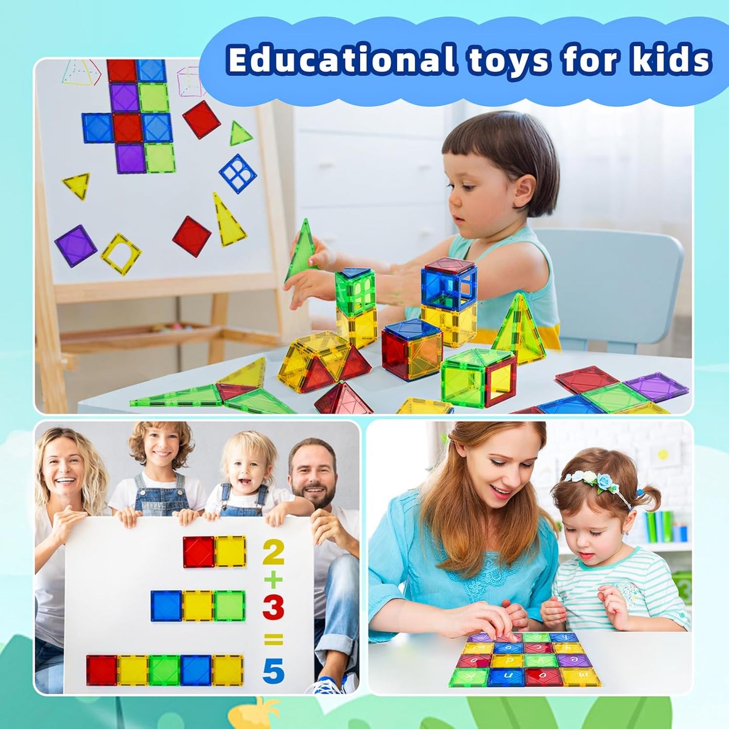 MAGBLOCK Magnetic Tiles Toys for Kids Magnet Building Tiles 100 Pcs Magnetic Blocks Preschool Building Sets Educational Toys for Toddlers Boys and Girls.