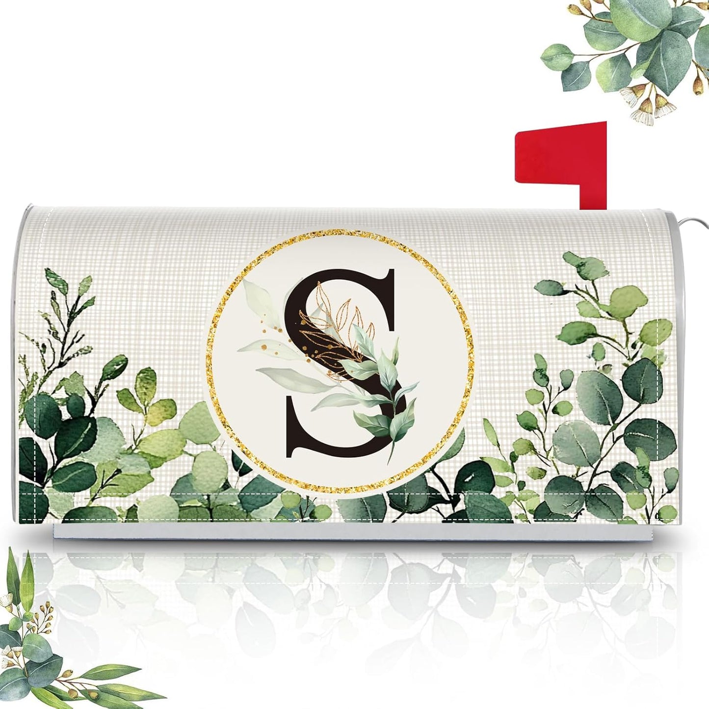 Tiamon Monogrammed L Mailbox Covers Magnetic Eucalyptus Welcome Letter Box Wrap Standard Size 21x18 Inch Spring Summer Leaves Mailbox Decor Eucalyptus Letter Numbers Decoration for Outdoor Garden Yard