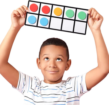 Bright Creations Giant Magnetic Ten Frames for Classroom Learning - 4 Pack Multi-Color Magnetic Frames with 48 Math Counters (12.25 x 5 in)