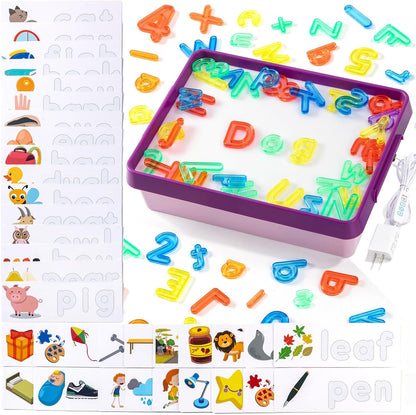 Odoorgames Light Box with Shapes & Cards Set – Light Table for Kids, Educational Toys for Tracing, Sensory Play & Early Learning (Cyan)