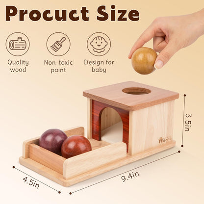 Adena Montessori Wooden Toy for 6-12 Month Baby 3 Balls with Tray, Object Permanence Box Colorful Learning Education Toy for Toddler Kid 1-2 Year Old, Preschool Developmental Girl and Boy Gift