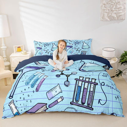 Erosebridal Chemistry Lab Bedding Set Twin Size Chemical Equation Duvet Cover for Boys Girls Chemical Elements Science Theme Comforter Cover Teens Kids Science Students Bedding School Dorm Room Decor