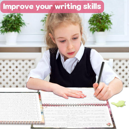 gisgfim 2 Pack Grooved Cursive Handwriting Workbook Magic Grooved Cursive Reusable Handwriting Practice with Disappearing Ink Pens Learning Activities Supplies (Jokes Riddles&Inspiring Quotes)