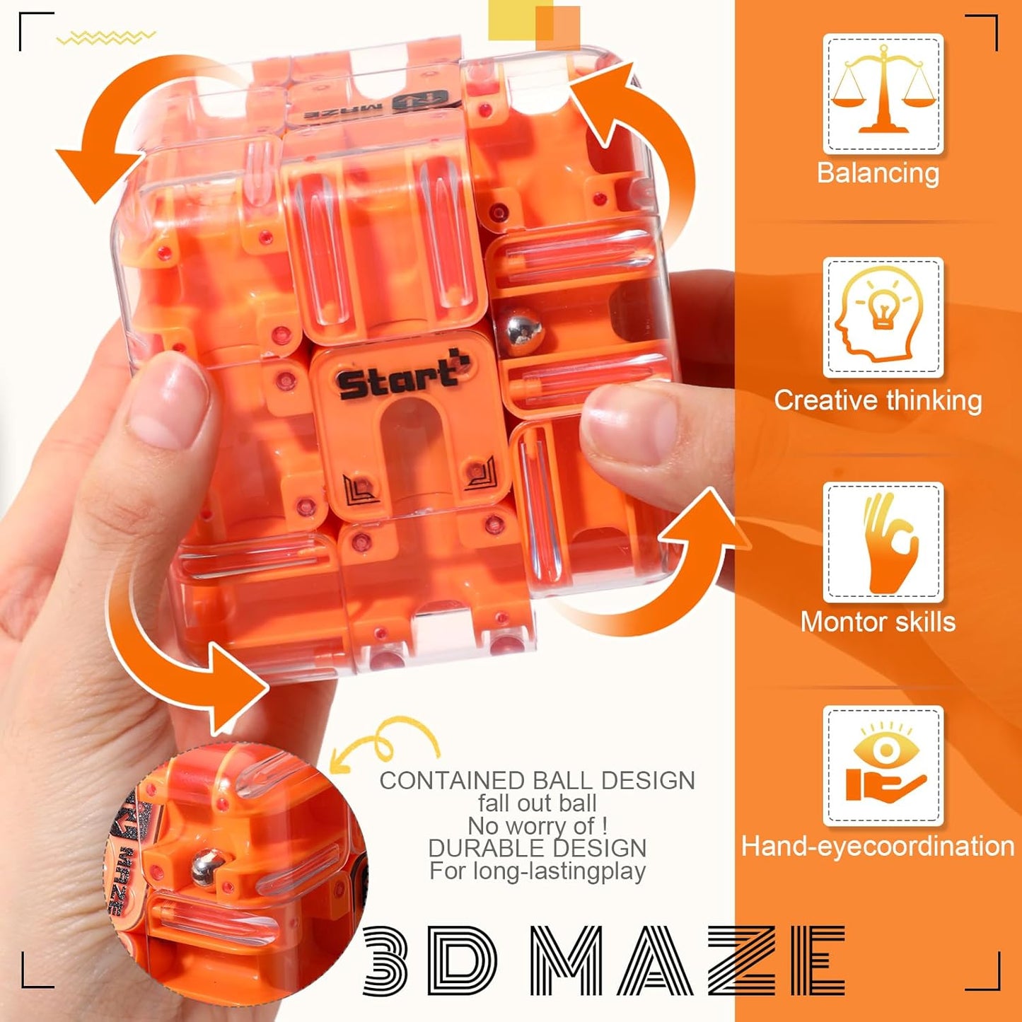 1 Sets Large Labyrinth 3D Maze Cube Puzzle Maze Game Gravity 3D Puzzle Cube Brain Teaser Ball Games for Kids Education Sensory Toys Gift for Adults (Upgrade Version,Yellow)