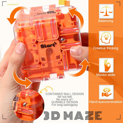 1 Sets Large Labyrinth 3D Maze Cube Puzzle Maze Game Gravity 3D Puzzle Cube Brain Teaser Ball Games for Kids Education Sensory Toys Gift for Adults (Upgrade Version,Yellow)