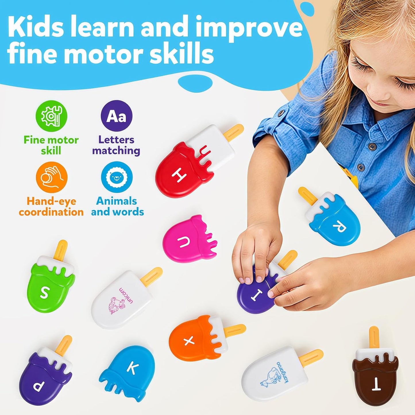 TSYAN Ice Cream Toy Set - Number & Shape Sorting Stacking Bucket for Toddlers - Educational Counting Color Recognition - Fine Motor Toys Math Learning Toys for Kids Ages 3+Year Old
