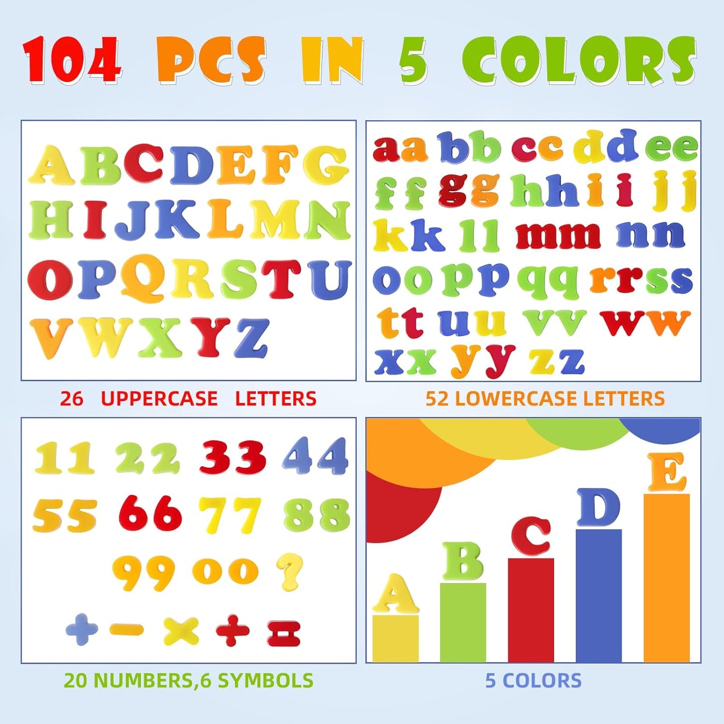 LovesTown 104 PCS Alphabet Magnetic Letters and Numbers for Toddlers,ABC 123 Fridge Educational Set,Great Learning Gift from Parents or Teachers