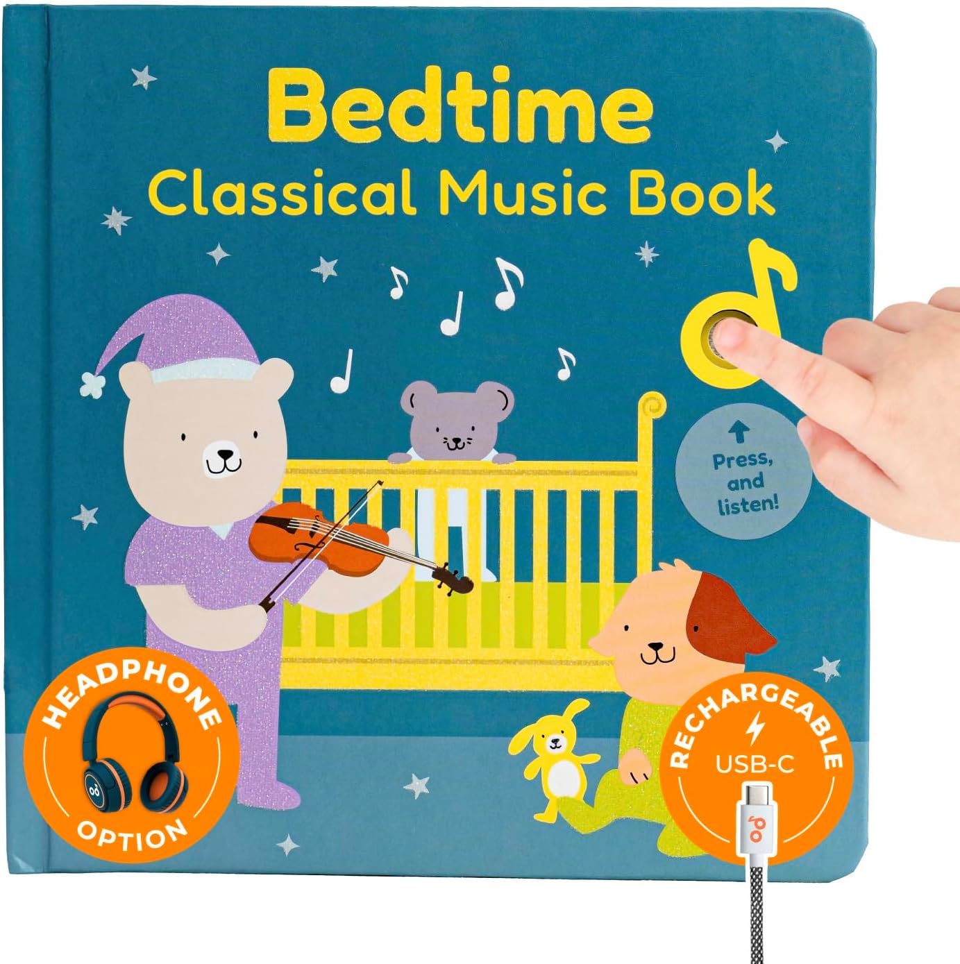 Cali’s Books Wind Down – USB-C Rechargeable Baby Book for Toddlers 1-3, Headphone Jack, Expert-Designed Bedtime Musical Book with Gentle Activities and Affirmations for a Calming Nightly Routine