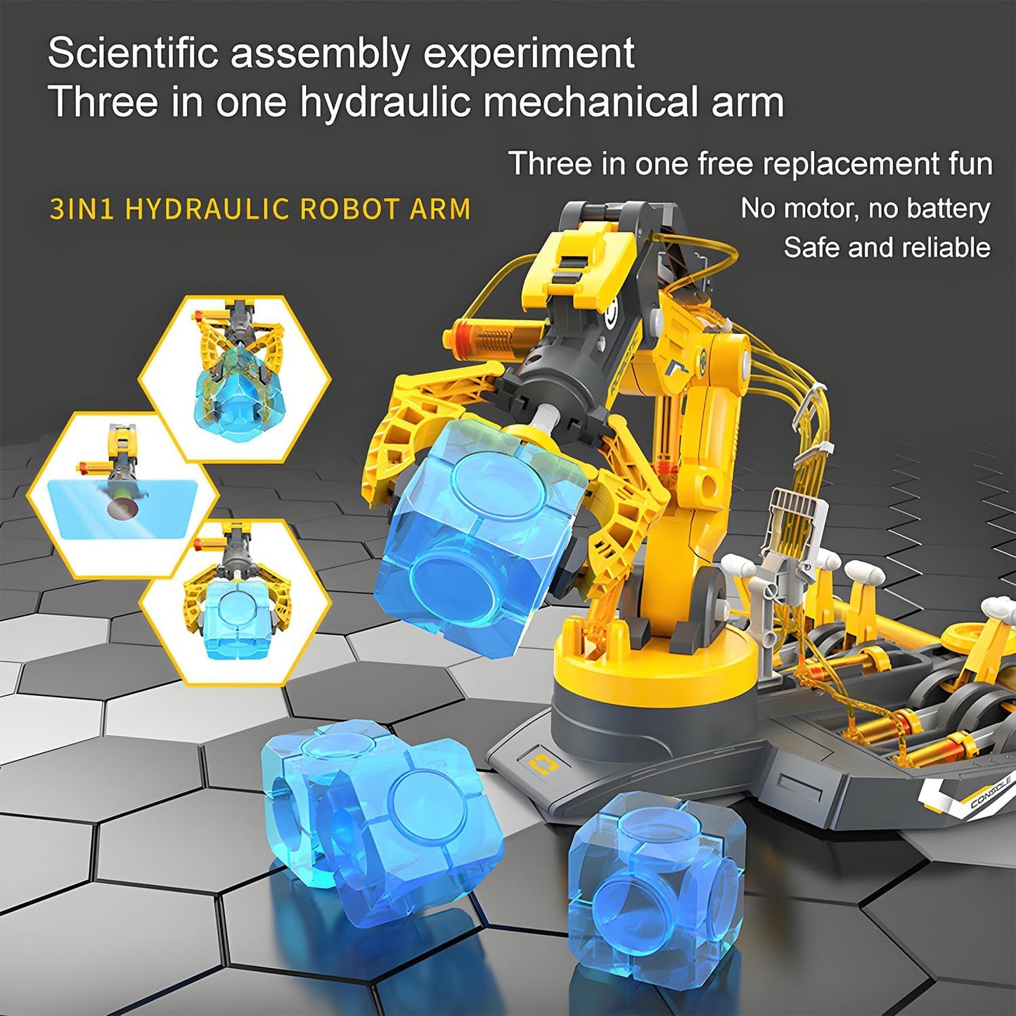Hydraulic Robot Arm Kit STEM Building Projects Toy Science Kits 3 in 1 Children Hydraulic Mechanical Arm Toy Scientific Experiment for Kids Over 8 Years[Blue]
