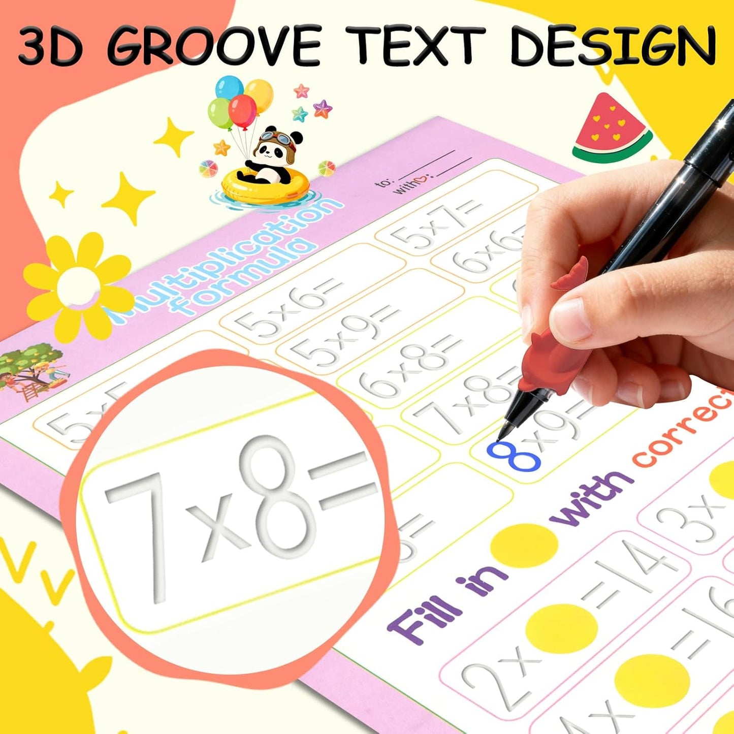 PIRIE 5 Pack Reusable Magic Grooved Handwriting Workbooks with 3D Patterns, Pens, Gripper & 10 Pen Refills, for Kids 3 - 8, Colorful Illustrations, Covering Alphabet, Math & Drawing, Boosting Fine Motor & Cognitive Skills