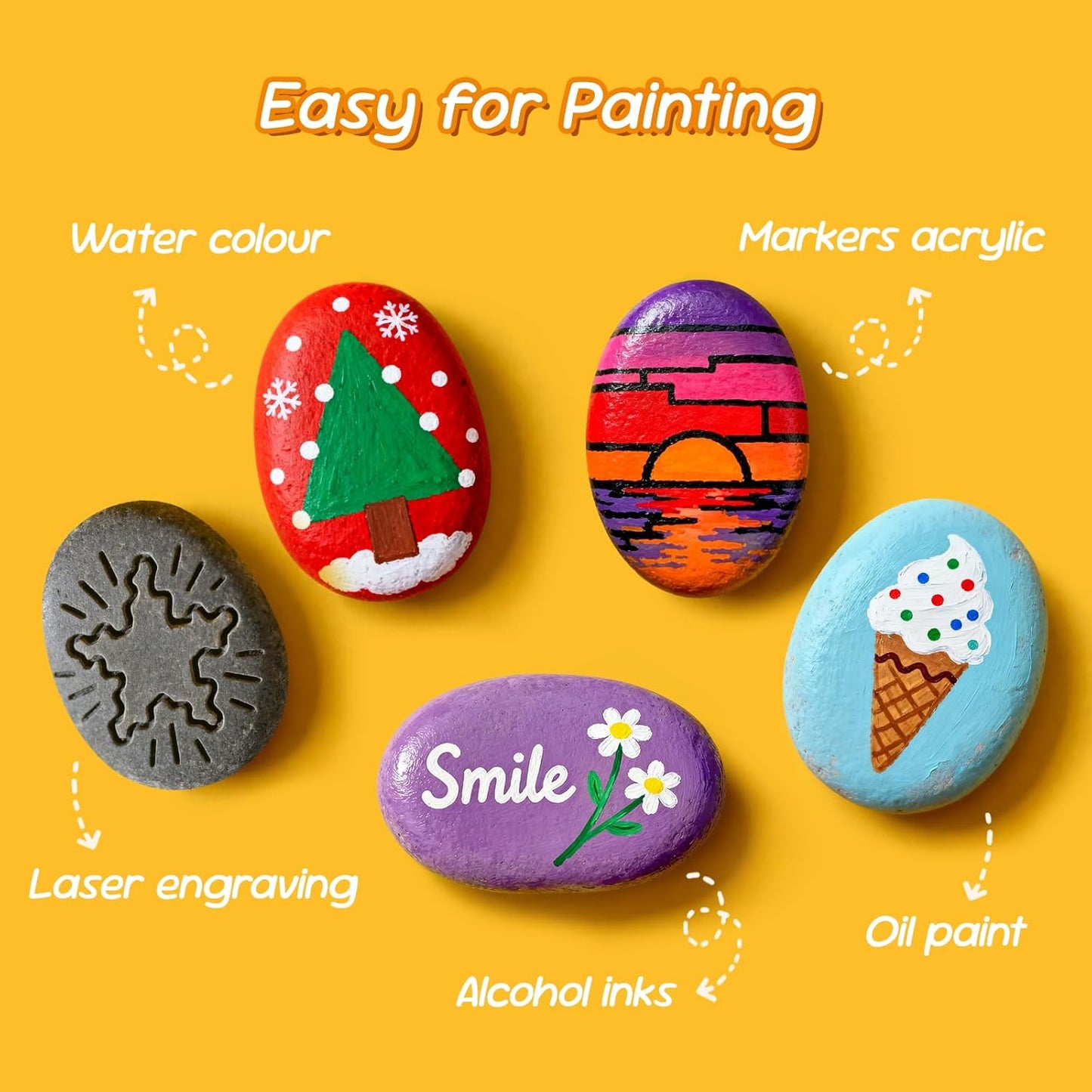 Simetufy 15 Pcs Rocks for Painting, River Rocks to Paint, 2"-3" Flat Painting Rocks, Smooth Rocks for Crafts, Natural Stones for DIY, Kindness Rocks Garden Decoration