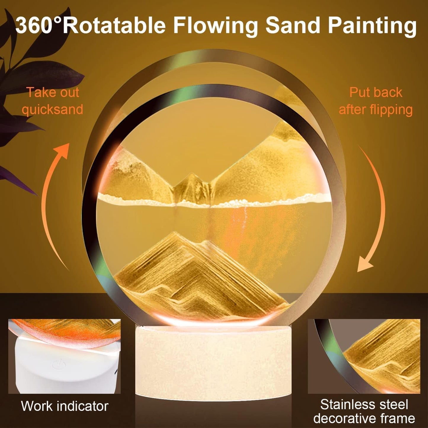 Moving Sand Art Picture Round Glass 3D Deep Sea Sandscape in Motion Display Flowing Sand Frame, Large Desktop Art Toys, Home & Office Desktop Decorations(Black, RC-Crotrol)