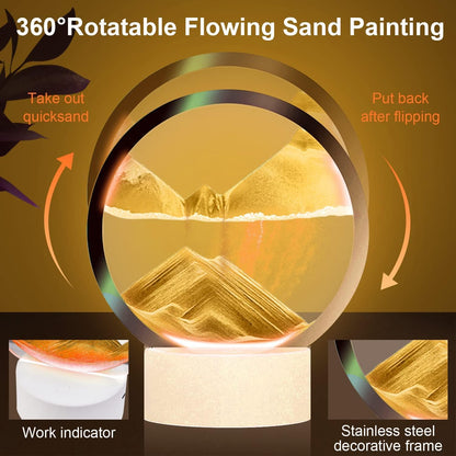 Moving Sand Art Picture Round Glass 3D Deep Sea Sandscape in Motion Display Flowing Sand Frame, Large Desktop Art Toys, Home & Office Desktop Decorations(Black, RC-Crotrol)