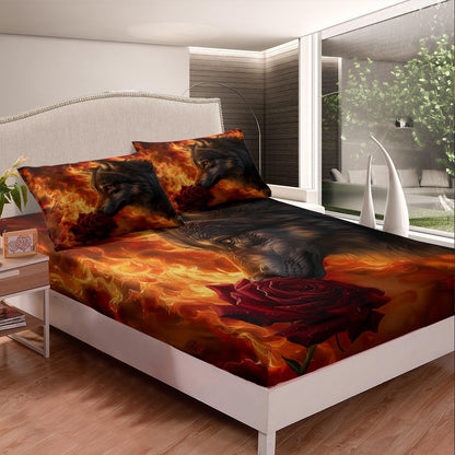 Manfei Musical Kids Fitted Sheet Full Size, MusicalGuitar Radio Drum Kit Headset Print Bedding Set 3pcs for Boys Girls, Rock Music Bed Cover with 2 Pillowcases, Soft Polyester Bedding, No Top Sheet