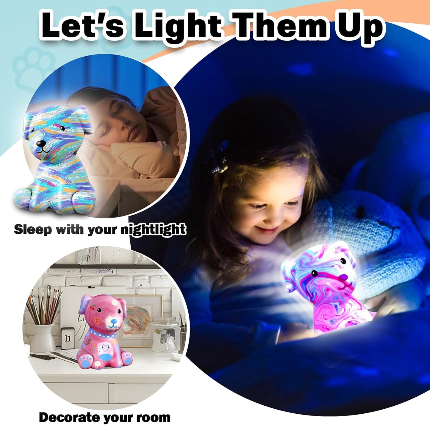 FUNZBO 4.3in Paint Your Own Dinosaur Lamp Kit - Arts and Crafts Supplies Painting for Kids Teens, DIY Night Light Dinosaur Toy for Boy Girl 3 4 5 6 7 8 9 10 11 12 Birthday Gift