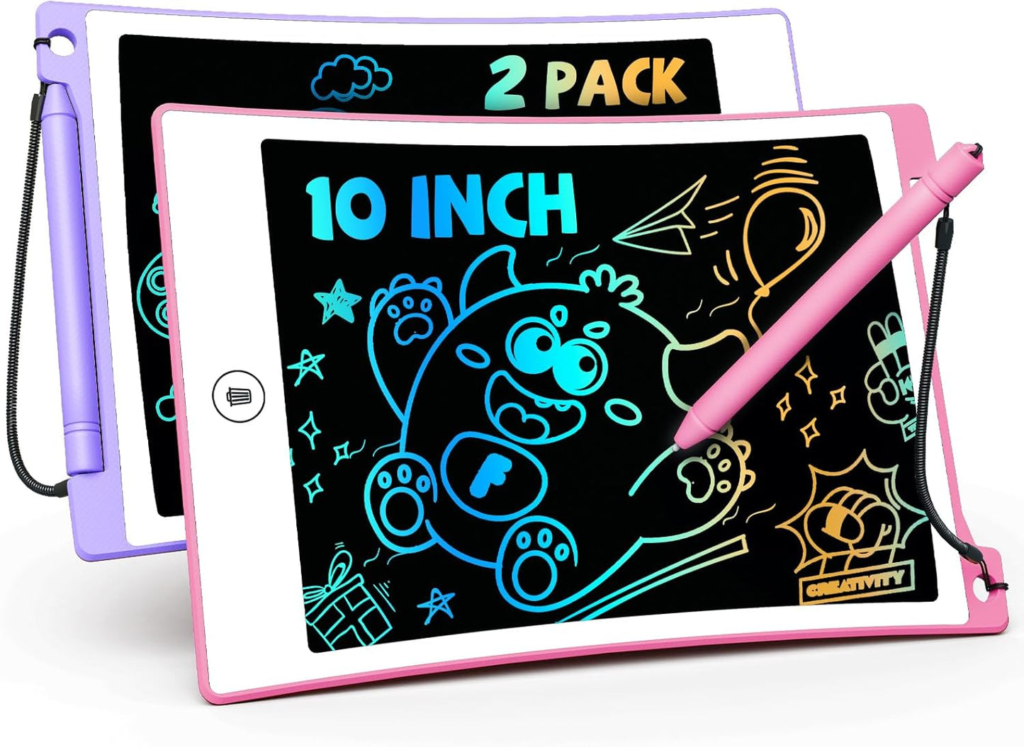 TEKFUN Kids Toys, 2Pcs LCD Writing Tablet with 4 Stylus, 8.5in Erasable Doodle Board Mess Free Drawing Pad for Kids, Car Trip Educational Toys Birthday for 3 4 5 6 7 Girls Boys