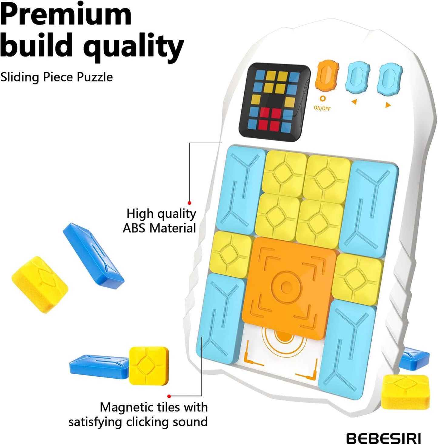 Super Slide Puzzle Game - Electronic Sliding Puzzle Toy with 500+ Levels, Brain Teaser & Logic Game for Kids and Adults (Classic-White)