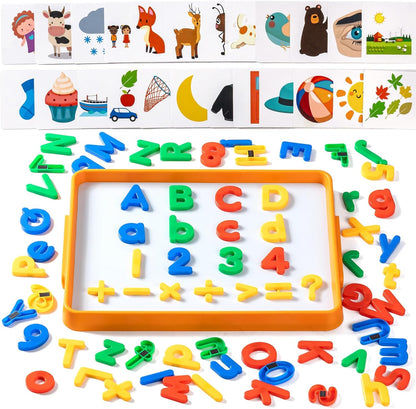 Magnetic Tray with 95 Magnetic Letters & 36 Alphabet Flash Cards – Kids Dry Erase Board, Magnetic Board for Kids & Classroom Learning Tool (Cyan)
