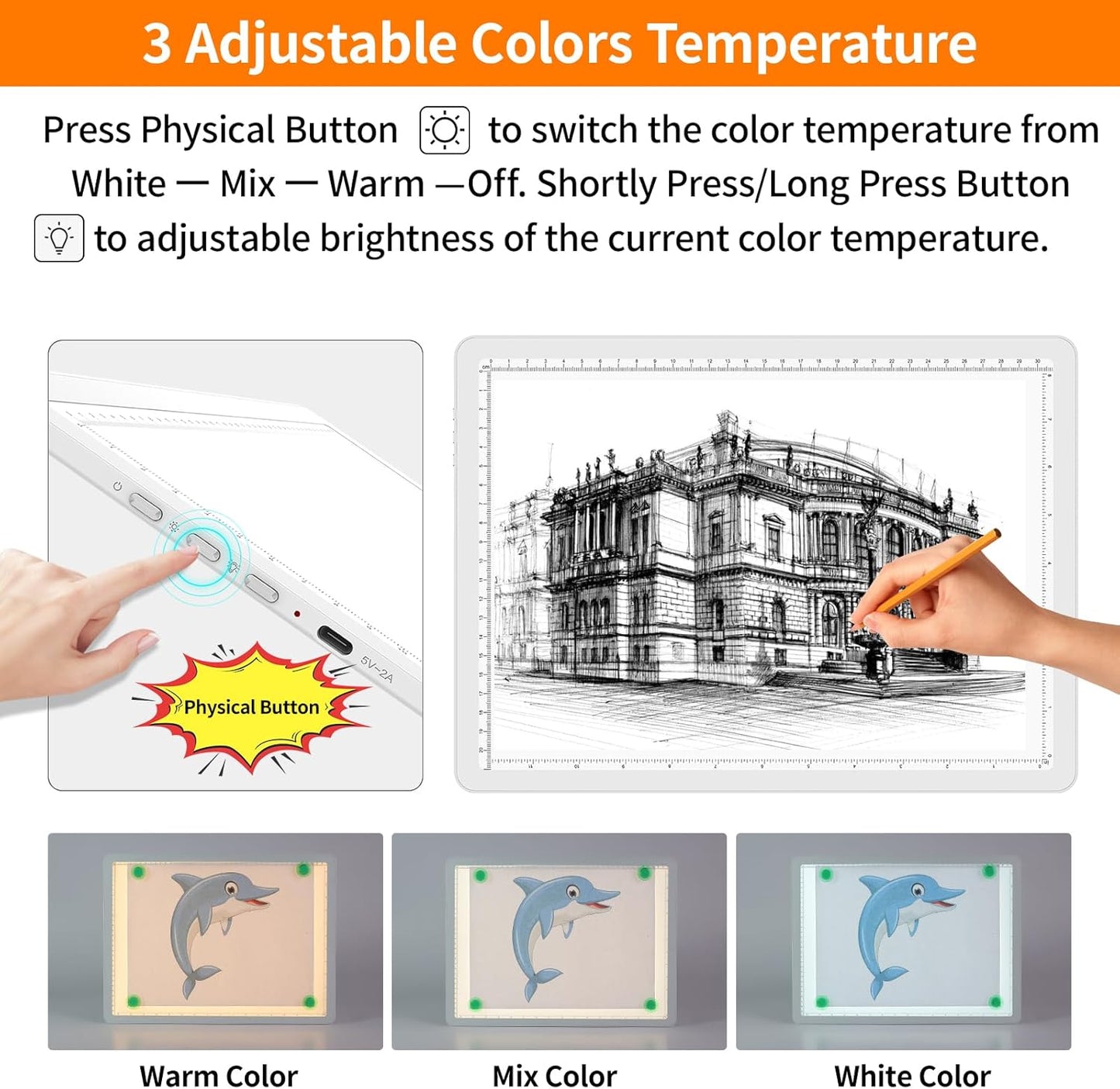 TOHETO Rechargeable A3 Light Pad for Diamond Painting, Ultra Bright Tracing Light Box for Drawing, Wireless Lightbox for Tracing and Drawing, Cordless Diamond Art Light Board for Sketching (Black)