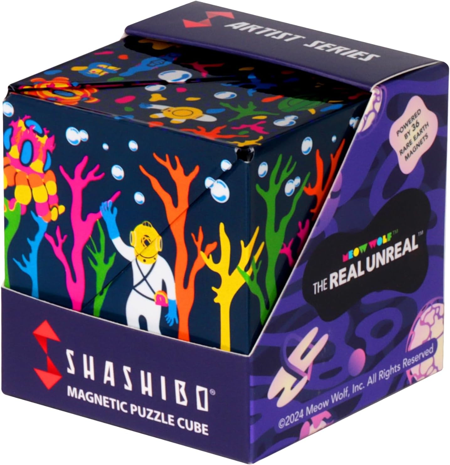 Shashibo Shape Shifting Box - Award-Winning STEM Fidget Toy with Ultra Strong Magnets - Puzzle Cube Transforms Into 100+ Shapes, Perfect Sensory Gift for Kids, Teens, and Adults (Glowquarium)