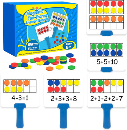 Quilinz Magnetic Ten Frame Set,5 Dry Erase Paddles & 150 Math Counters,Counting Toys for Kids,Addition and Subtraction Games,Math Manipulatives 1st Grade,Kindergarten Preschool Classroom Must Haves