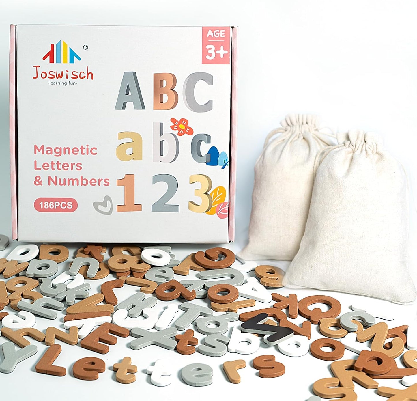 186 Pieces Magnetic Letters Numbers Alphabet Fridge Magnets ABC 123 Preschool Educational Learning Soft Color Toy Set Uppercase Lowercase Math Symbols for Toddlers Kids(Ages 3+)