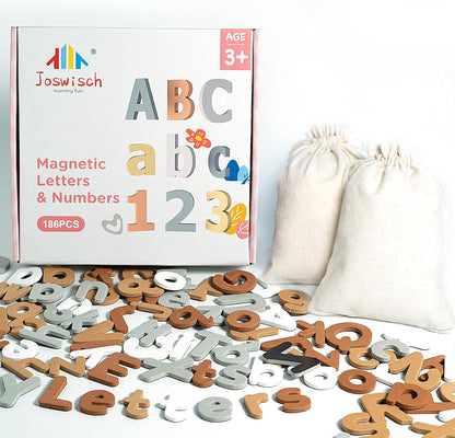 186 Pieces Magnetic Letters Numbers Alphabet Fridge Magnets ABC 123 Preschool Educational Learning Soft Color Toy Set Uppercase Lowercase Math Symbols for Toddlers Kids(Ages 3+)